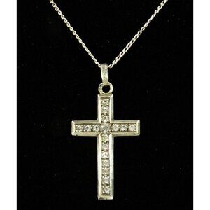 Cross Necklace French Silver on Chain Necklace